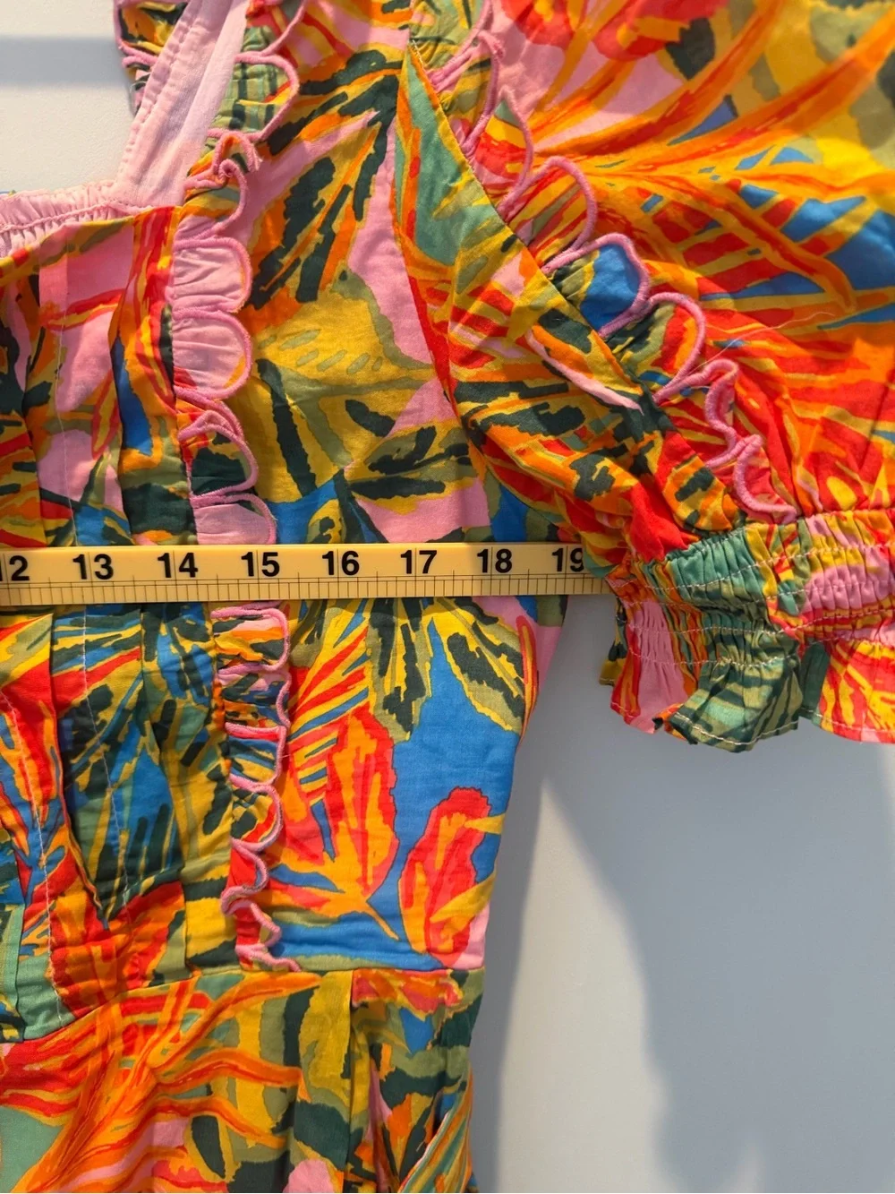j.marie Vibrant Paloma Tropical Puff-Sleeve Romper in Orange & Pink - Picture 3 of 6